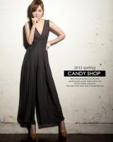 WP8861 Sexy V Neck Jumpsuit Grey