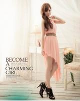 WD8992 Stylish Uneven Bottom Dress Pink