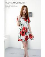 WD9014 Rose Print Dress Red