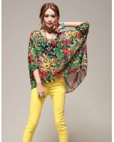 WT9064 Stylish Bat Sleeves Top Green