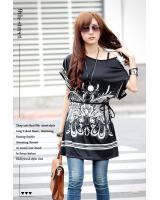 WT9174 Butterfly Print Long Top Black