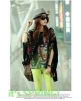 WT9195 Stylish Bat Sleeves Top Black