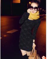 WD9224 Fashion Long Sleeves Dress Black