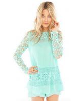 WT7418 Fashion Lace Top Turquoise