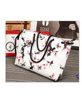 KW80223 Floral Butterfly Tote Bag White