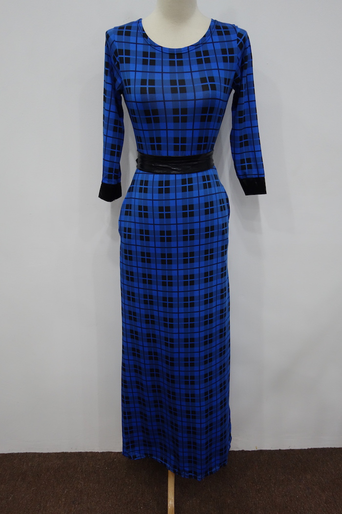 WD6990 Checker Maxi Dress Dark Blue