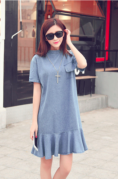 WD7590 Stylish Denim Dress Light Blue