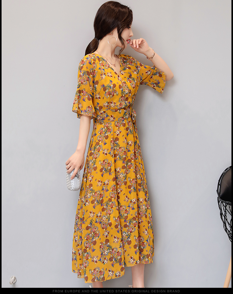 WD3853 Elegant Floral Dress Yellow