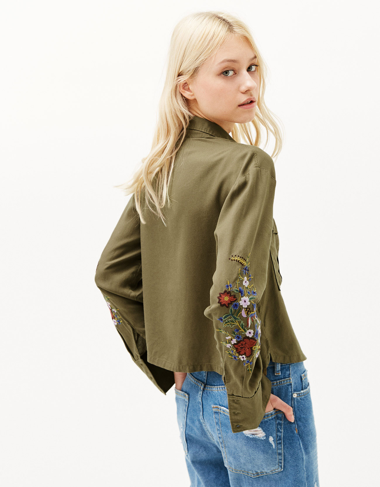 BM70166 Trendy Embroidered Top Army Green