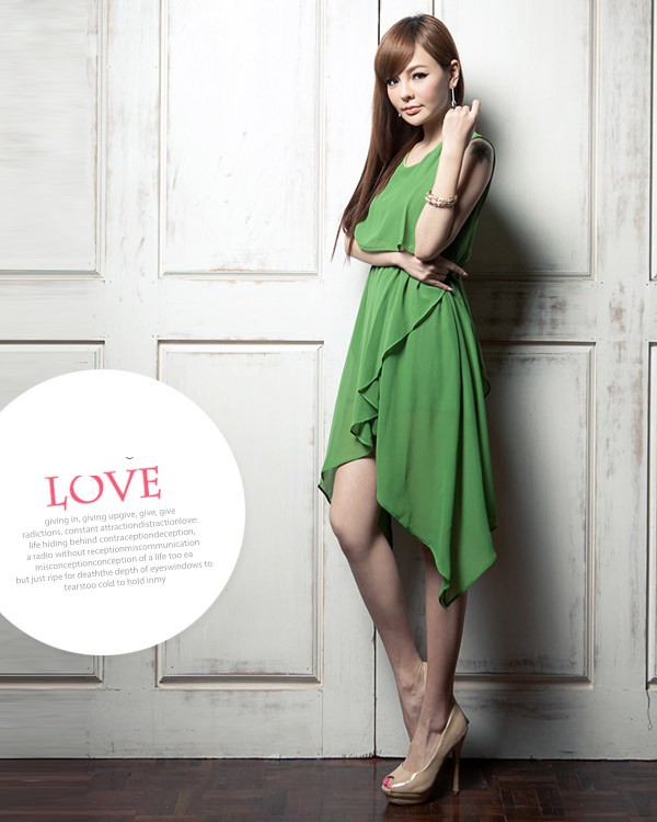 BM70365 Lovely Chiffon Dress Green
