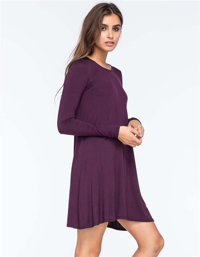 BM70369 Fashion Loose Dress Dark Purple