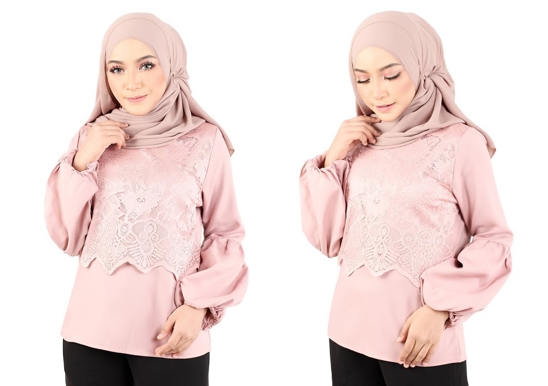 QA-365 Muslimah Lace Blouse Dust Pink