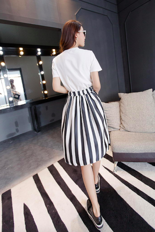 BM71074 Top and Stripe Skirt Set As Picture