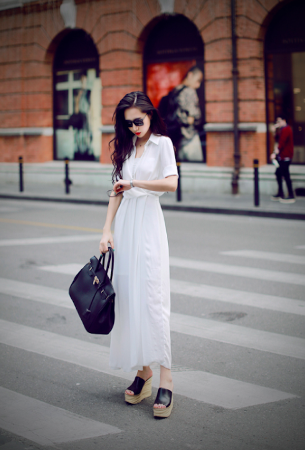 BM71100 Collar Slit Dress White