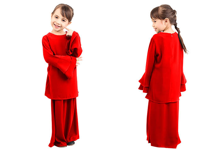 QA-427 Kids Lovely Baju Kurung Red