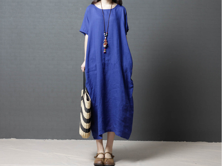 GW2239 Fashion Plus Size Dress Blue