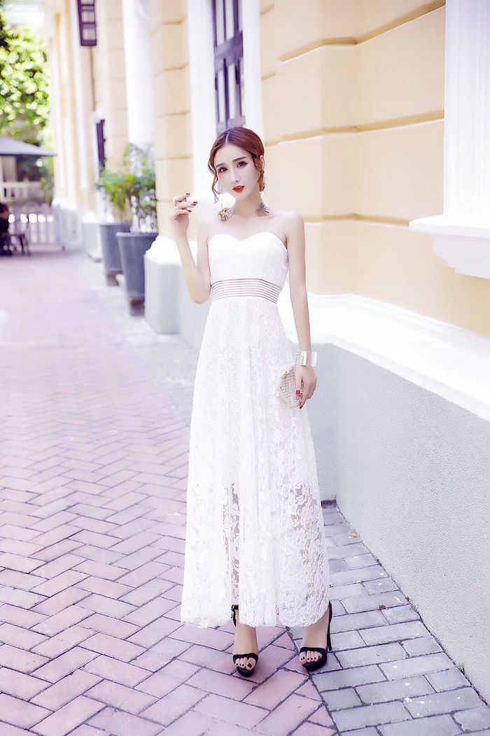 GW2253 Pretty Maxi Lace Dress White