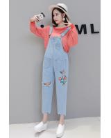GW2195 Lovely Floral Denim Jumpsuit Blue