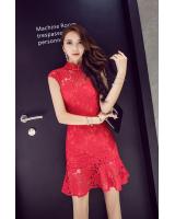 VW12225 Trendy Lace Cheongsam Red