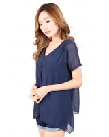 QA-327 Women V Neck Top Blue