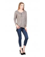 QA-342 Trendy Striped Casual Top Brown