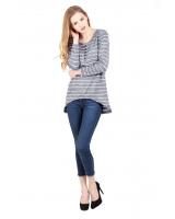 QA-342 Trendy Striped Casual Top Blue