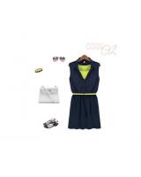 WD21523 Sleeveless Collar Dress Blue