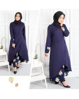 QA-546 FLORAL JUBAH NAVY BLUE