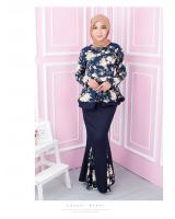 QA-553 WOMEN'S FLORAL MODERN KURUNG NAVY BLUE