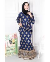 QA-574 PEPLUM MODERN SONGKET PRINTED SET NAVY BLUE