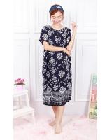 QA-603 Kaftan Button Sleeping Dress Navy Blue