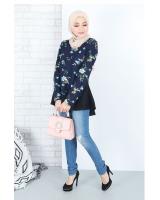 QA-663 FLORAL PRINTED A LINE BLOUSE NAVY BLUE