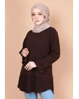 QA-738 PLEATED PLAIN BLOUSE DARK BROWN