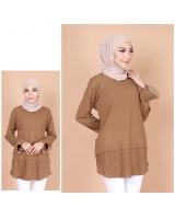 QA-738 PLEATED PLAIN BLOUSE BROWN