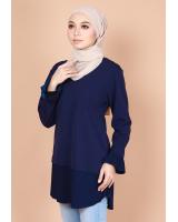 QA-738 PLEATED PLAIN BLOUSE NAVY BLUE