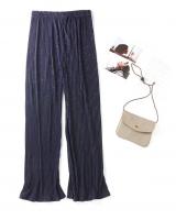 QA-789 ELASTIC SHINY PLEATED PANTS BLUE