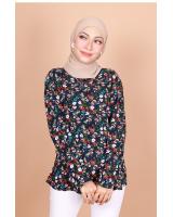 QA-797 FLORAL PRINTED BLOUSE NAVY BLUE