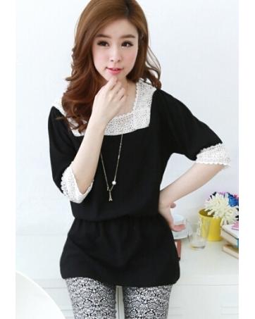 BM71314 Korean  Lace Blouse  Black Tops Women Fashion Whizet 