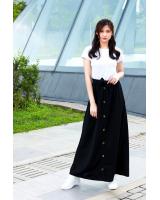 QA-814  A LINE BUTTON SKIRT NAVY BLUE