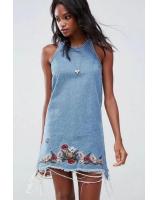 BM71407 Embroidery Denim Dress As Picture