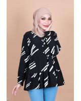 QA-838 - Front Button Line Blouse Black White Line