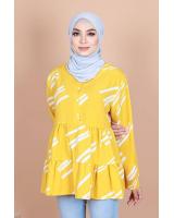 QA-838 - Front Button Line Blouse Yellow White Line