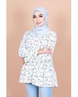 QA-838 - Front Button Line Blouse White Flower