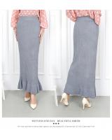 QA-841 - Fashion Knitted Ruffle Duyung Skirt Light Grey