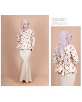 QA-855 - Fashion Flora Layer Peplum Baju Kurung Cream