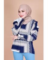 QA-866 - Fashion Long Sleeve Vintage Blouse Blue
