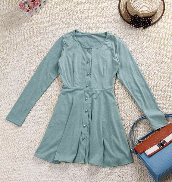 WD2405 Trendy Long Sleeves Dress Green