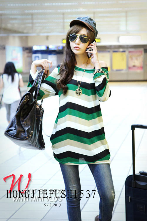 WT4167 Stripe Long Top Green