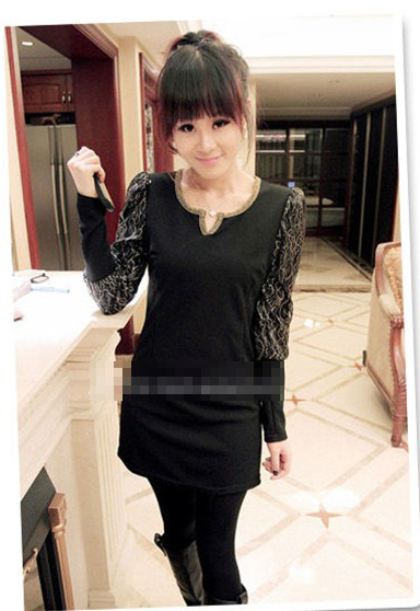 WD9229 Sexy Lace Sleeves Dress Black