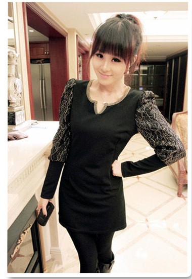 WD9229 Sexy Lace Sleeves Dress Black